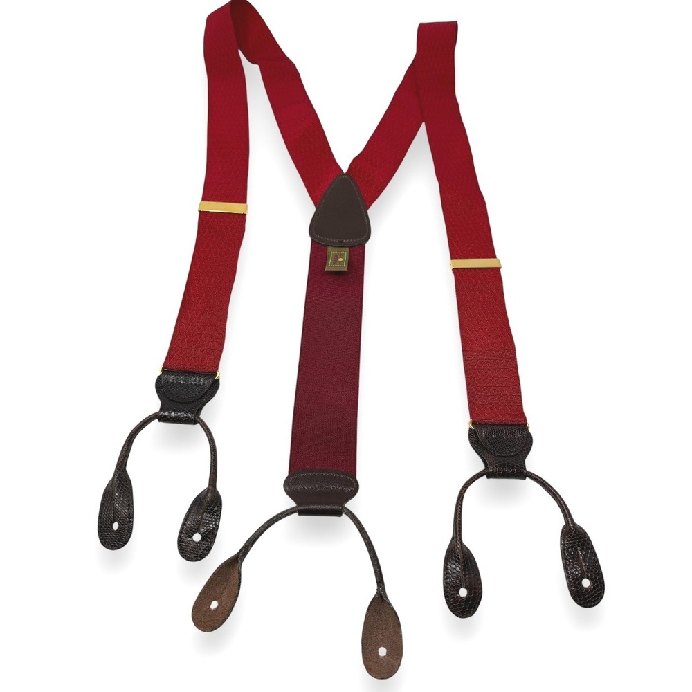 Trafalgar Suspenders Mens Red Diamond Pattern Lizard Embossed Leather Braces